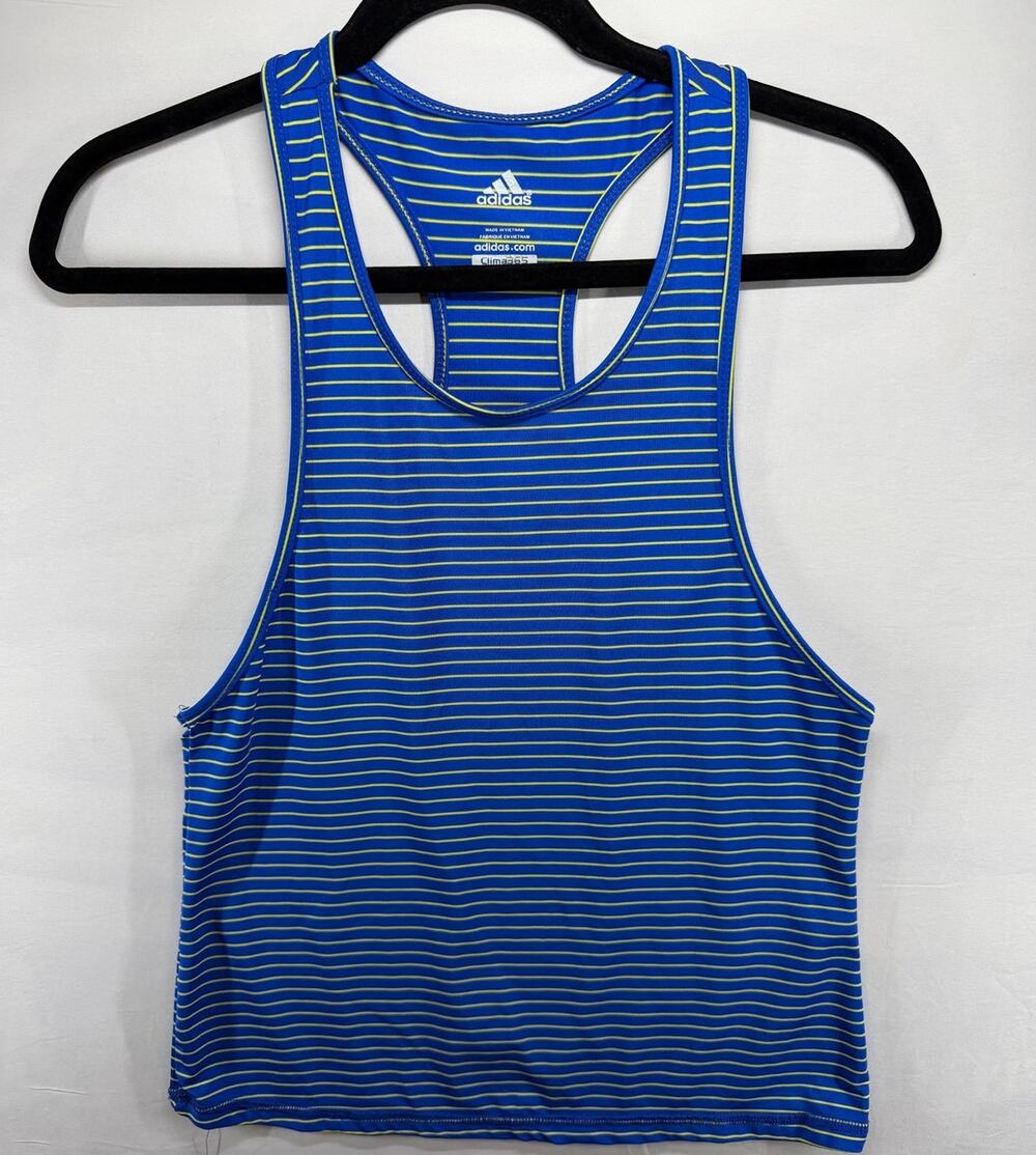 Adidas Clima365 Striped Racerback Athletic Crop Tank Top Small - Blue/Yellow